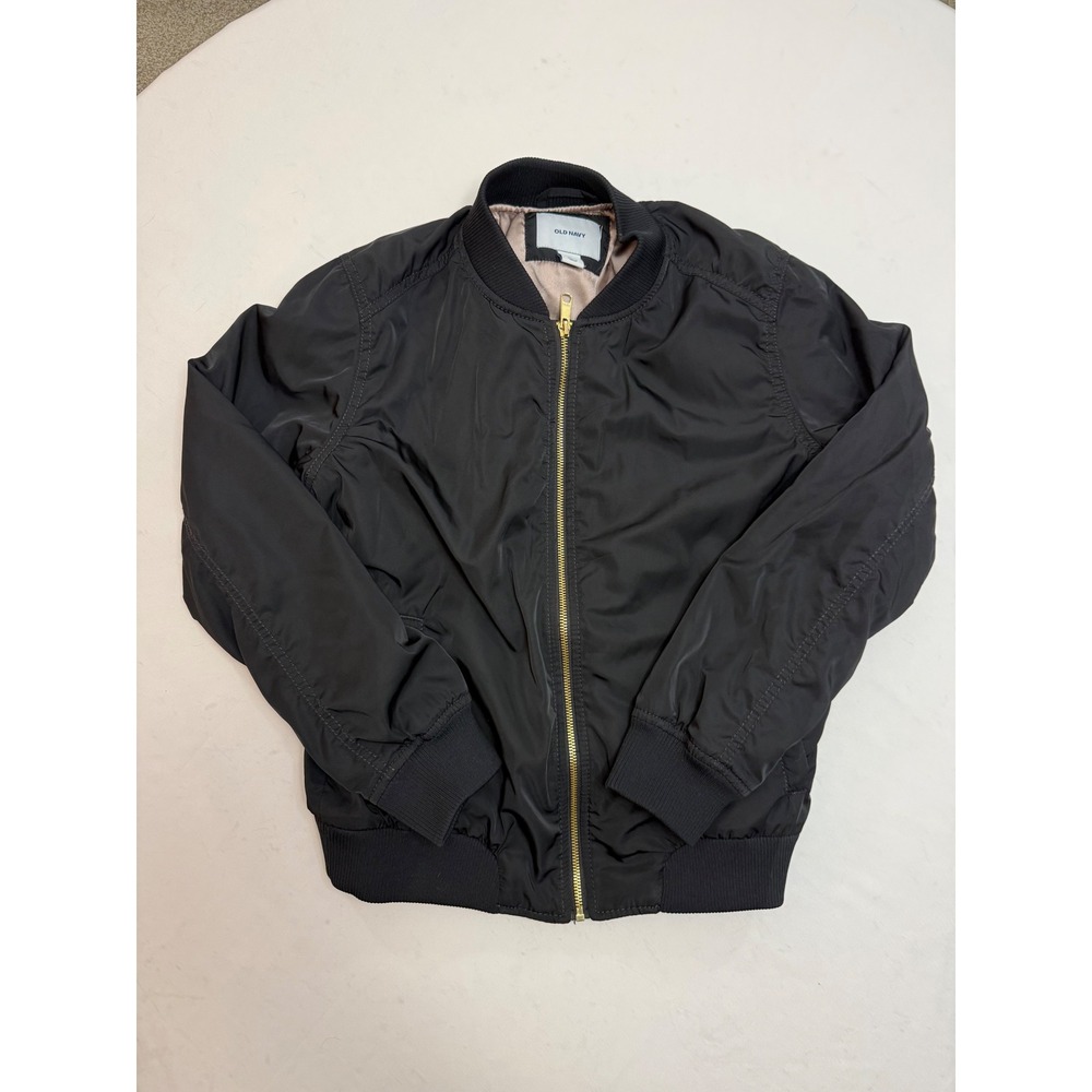 Old Navy Womens Black Full Zip Bomber Jacket Gold Hardware Size Medium